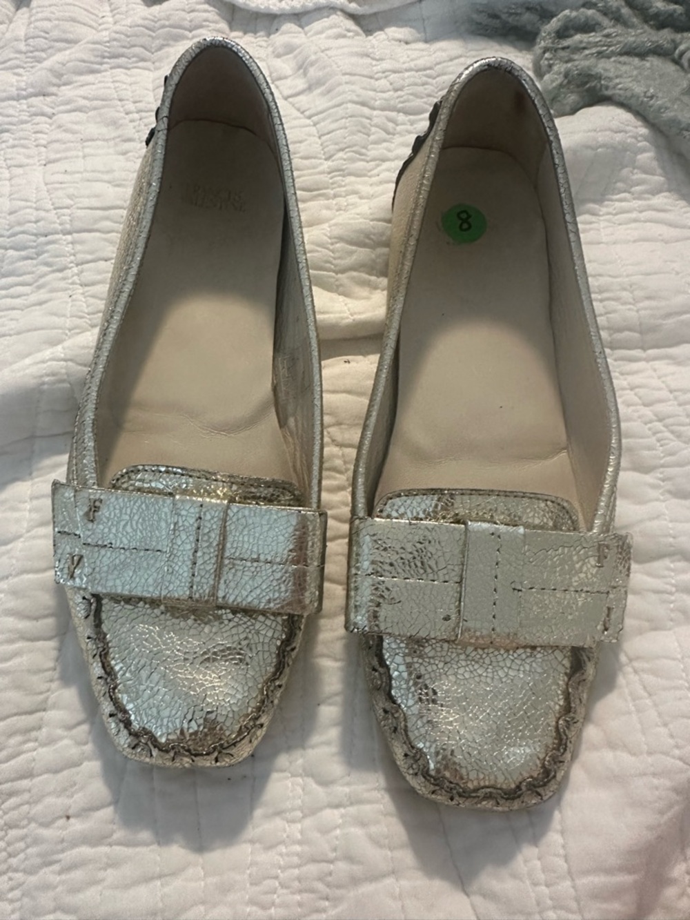Francis Valentine. Women's Metallic gold Loafers with Bow Accent